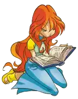 a cartoon drawing of a girl reading a book with a white background