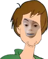 a shaggy cartoon character has a picture of a child on his face