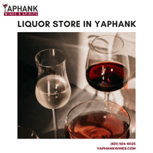 a liquor store in yaphank is advertised with a picture of wine glasses