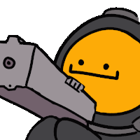 a cartoon drawing of a man holding a gun with a smiley face on it