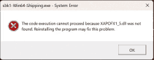 a system error message that says the code execution cannot proceed because xapofx1.5.dll was not found