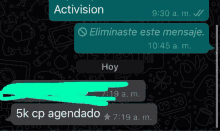 a screenshot of a text message with activision at the top