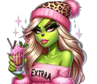 a cartoon illustration of a girl with extra written on her sweater