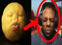 a picture of a lemon with a face and a picture of a man with headphones