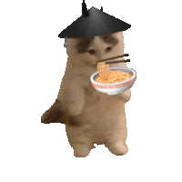 a cat wearing a hat is eating noodles with chopsticks .