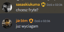 a screenshot of a conversation between sasaskiukuma and juz wyciagan