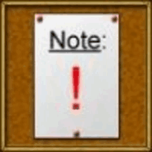 a note board with a red exclamation point on it