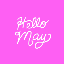 a pink background with hello may written in white