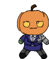 a cartoon drawing of a pumpkin with a robot arm