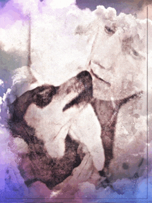 a painting of a woman holding a dog in her arms