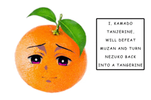 a tangerine with a face drawn on it and the words i kamado tangerine