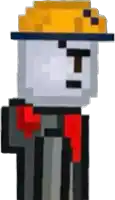 a pixel art drawing of a man wearing a hard hat and a scarf .