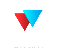 a red and blue triangle with the words unlimited event size underneath