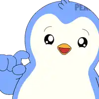 a blue and white penguin with the word pen on the bottom right