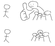 a drawing of stick figures giving a thumbs up sign