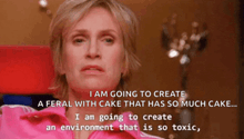 a woman in a pink shirt says i am going to create a feral with cake that has so much cake ..