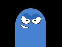 a blue cartoon character with white eyes and a smile on its face