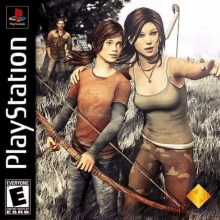 a couple of women standing next to each other in a field holding bows and arrows on the cover of a playstation game .