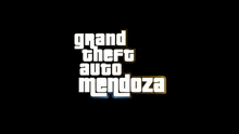 the grand theft auto mendoza logo is shown on a black background