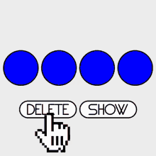 a pixelated hand is pointing to a button that says sure delete show