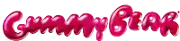 the word gummy bear is written in a pink font