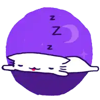a cartoon cat is sleeping in a purple circle with a crescent moon in the background