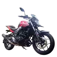 a red and black motorcycle with the word yamaha on the front