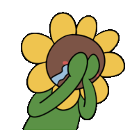 a cartoon drawing of a sunflower covering its face