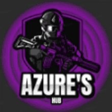 a purple logo with a soldier holding a gun and the words `` azure 's '' .