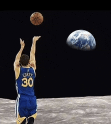 a basketball player with the number 30 on his jersey throws a ball