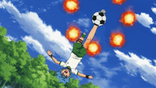 a cartoon of a boy kicking a soccer ball