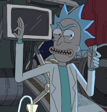 rick from rick and morty is holding a test tube