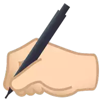 a hand is holding a pen and writing on a white background