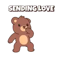 a brown teddy bear is holding a red heart with the words sending love above it