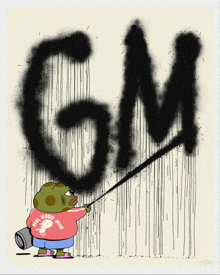 a drawing of a frog wearing a pink shirt that says ' all good man '