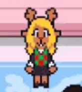 a pixel art drawing of a reindeer girl wearing a sweater .