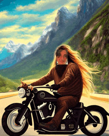 a man with long blonde hair is riding a motorcycle