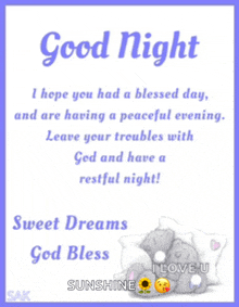 a good night greeting card with a teddy bear