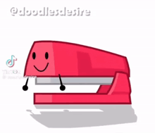 a red stapler with a smiling face and the words w stapy on it