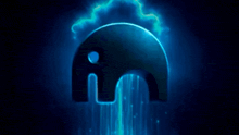 a dark blue background with a glowing elephant icon