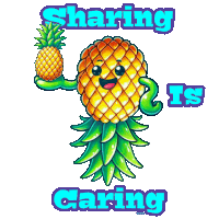 an illustration of a pineapple holding a pineapple with the words sharing caring below it