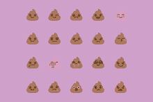 a purple background with a bunch of poop emojis