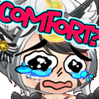 a cartoon character is crying with the word comfort above her