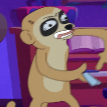 a cartoon meerkat is holding a cell phone