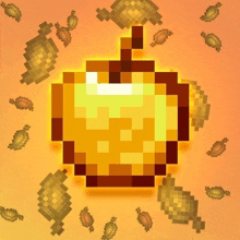 a pixel art apple is surrounded by leaves and candy