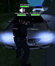 a police officer is standing in front of a car with a license plate that says b 78