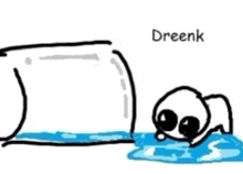 a drawing of a person laying in the water with the word dreenk written on it .