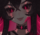 a drawing of a vampire girl with red eyes and fangs