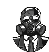 a man wearing a gas mask and a suit and tie