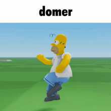 homer simpson is standing on one leg in a field with the word domer above him